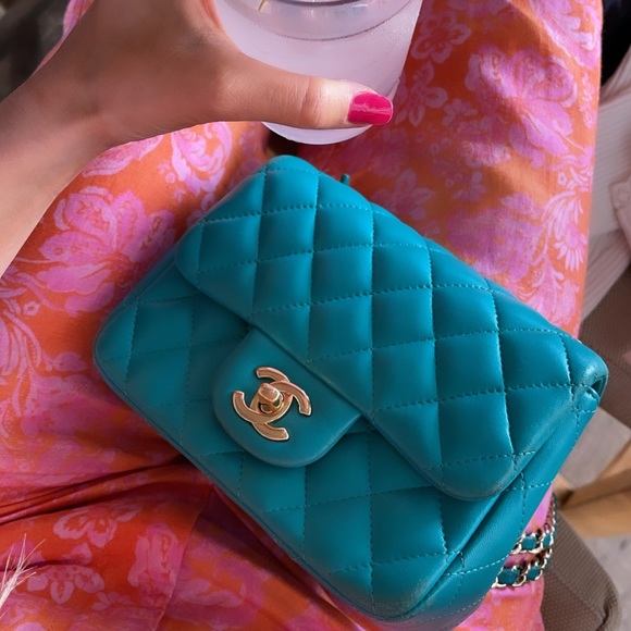 turquoise chanel flap bag